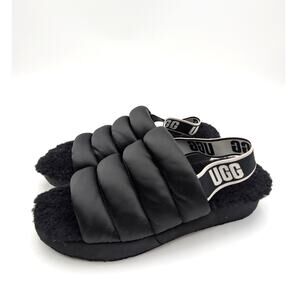 UGG Fluff Yeah Elastic Back Slide Slipper Open Toe Women's Black Size US9 EU40